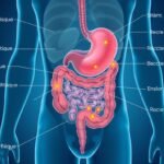 Illustration du système digestif affecté par la gastro-entérite, montrant l'inflammation intestinale