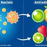 Illustration des effets des radicaux libres sur les cellules et comment les antioxydants des fruits anti-âge les neutralisent
