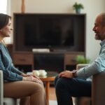 Un couple discutant face à face pour améliorer leur relation