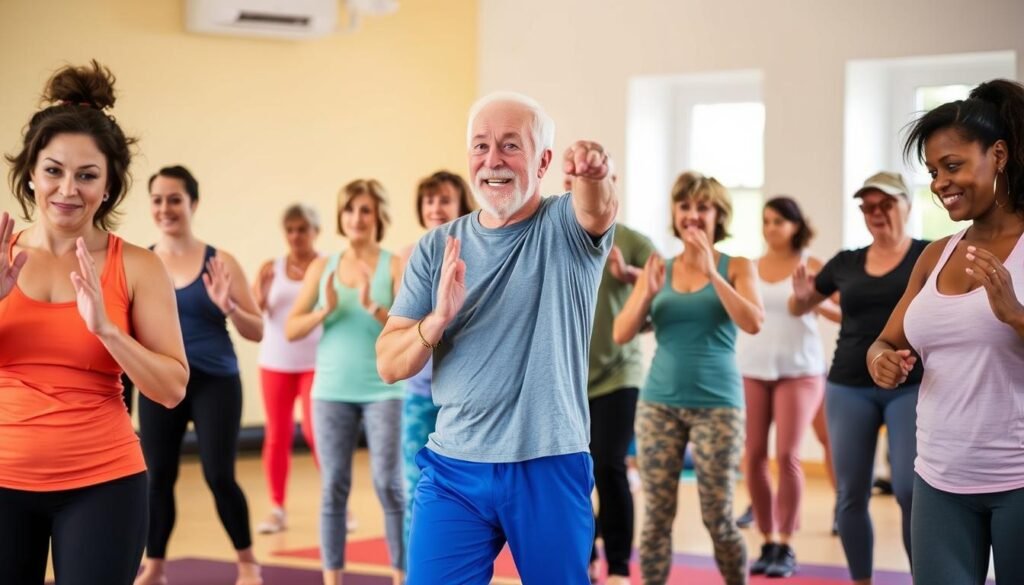 santé&forme Groupe-de-personnes-de-differents-ages-et-morphologies-pratiquant-des-exercices-simples-pour-1024x585 20 exercices simples pour débutants que tout le monde peut réussir