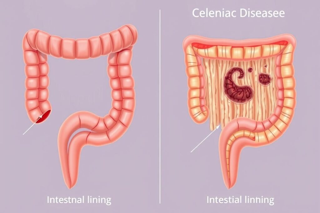 Comparaison-entre-un-intestin-normal-et-un-intestin-atteint-de-maladie-coeliaque-montrant-les-1024x683 Syndrome de l'intestin irritable : ce que vous ignorez sur le gluten et le blé, souvent accusés à tort
