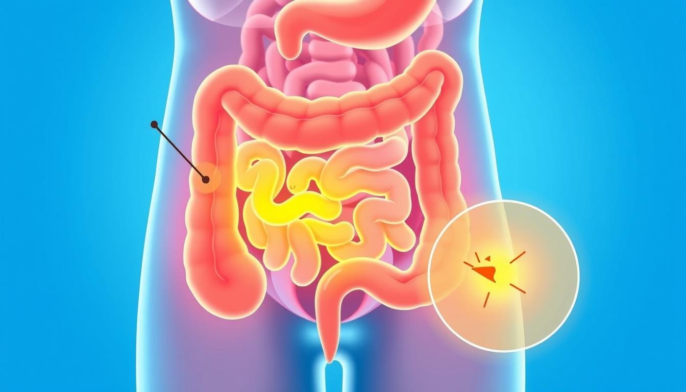 Illustration du syndrome de l'intestin irritable montrant l'abdomen avec des zones d'inflammation