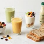 Assortment of seemingly healthy foods that contain hidden calories including granola, fruit juices, and yogurt