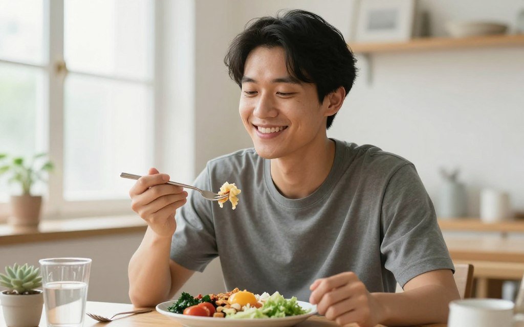 Personne-heureuse-profitant-dun-repas-sain-sans-brulures-destomac Reflux acides et brûlures d'estomac : ces aliments vous aident