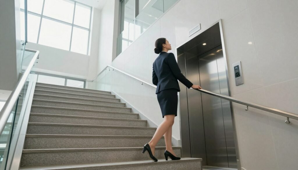 Personne-prenant-les-escaliers-au-lieu-de-lascenseur-dans-un-immeuble-moderne-1024x585 Faire 10 000 pas par jour : Une Nécessité pour Être en Bonne Santé