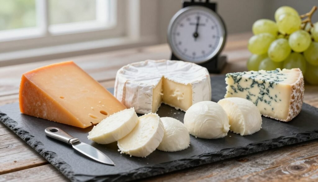 Selection-of-various-cheeses-with-portion-sizes-and-calorie-information-displayed-1024x585 10 Aliments Qui Font Grossir Sans Qu'on le Sache