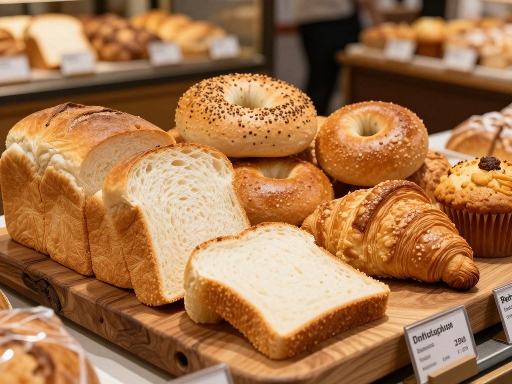 Various-types-of-bread-including-white-bread-bagels-and-pastries-with-nutrition-information 10 Aliments Qui Font Grossir Sans Qu'on le Sache